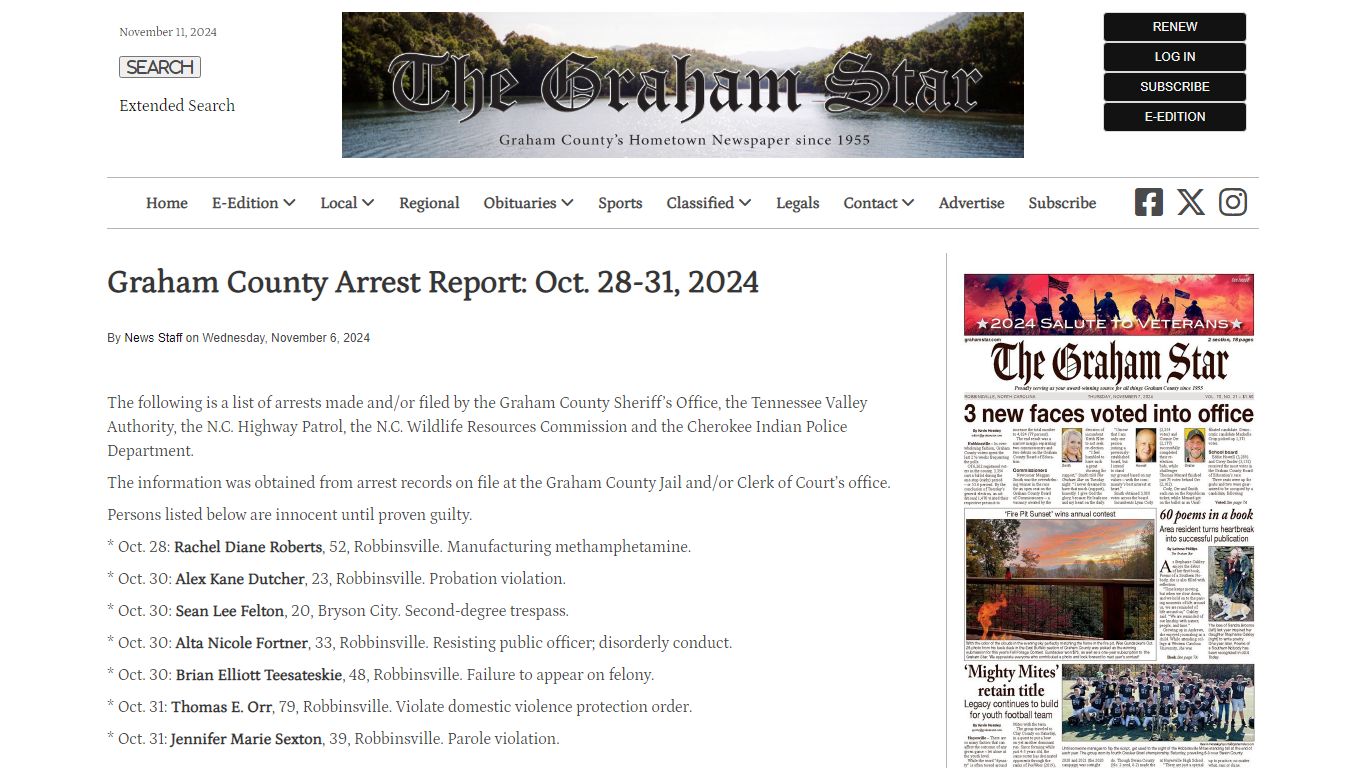 Graham County Arrest Report: Oct. 28-31, 2024