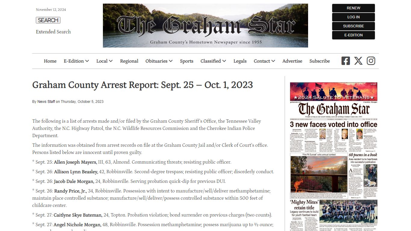 Graham County Arrest Report: Sept. 25 – Oct. 1, 2023