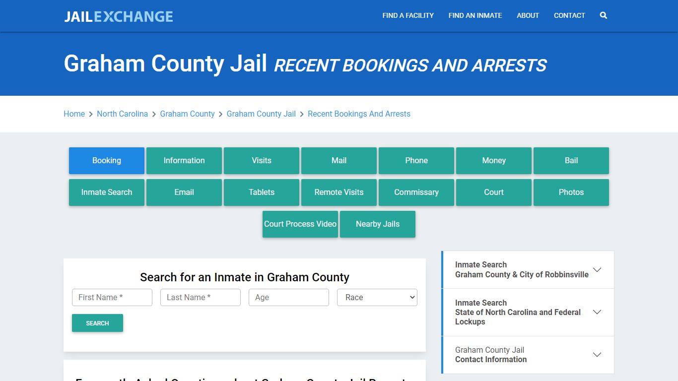 Graham County Jail NC Recent Arrests and Bookings - Jail Exchange